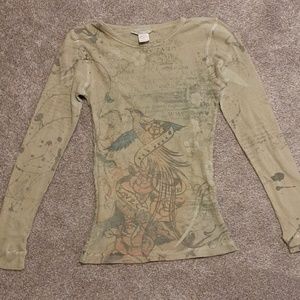 HotKiss Olive Green Designed Long Sleeve SZ SM